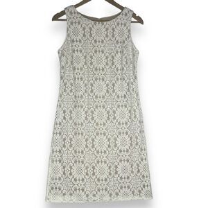 Eliza J Dress Ivory Floral Lace Overlay Beige Zip Back Above Knee Coastal Size 4